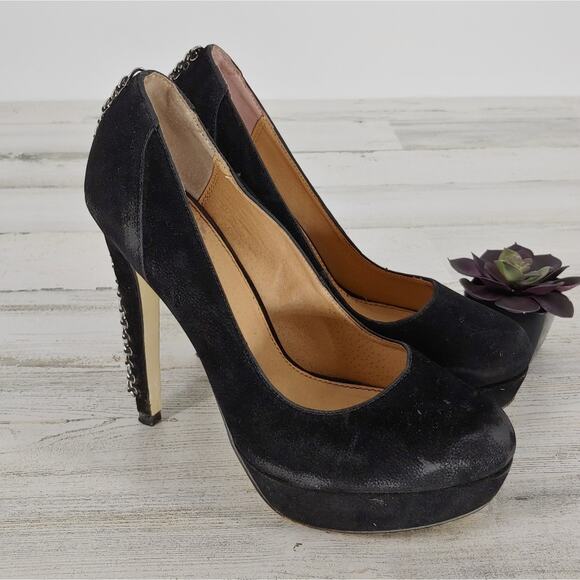 Colin Stuart Black Velvet Chain Heels Platform Size 8.5 - Picture 1 of 6